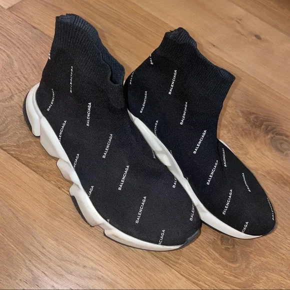 Balenciaga Women's Black Stretch Polyester Speed Sneakers - Picture 2 of 9